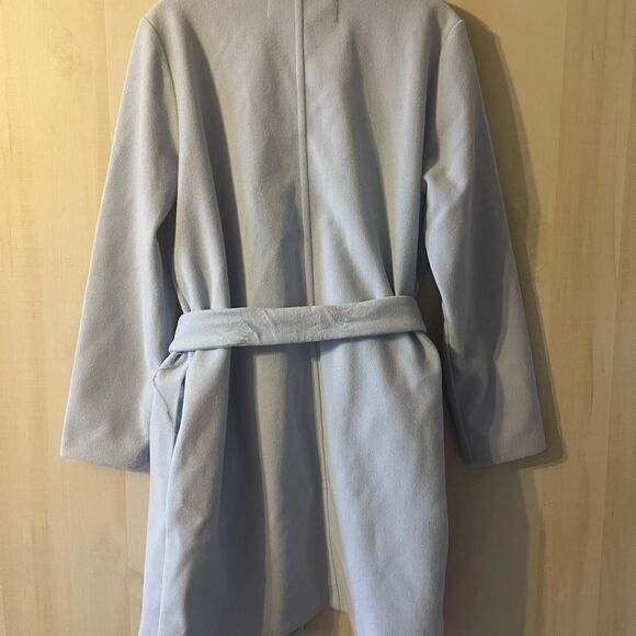 Mark Alan light blue pea coat open front self tie belt, size XL - Picture 15 of 16